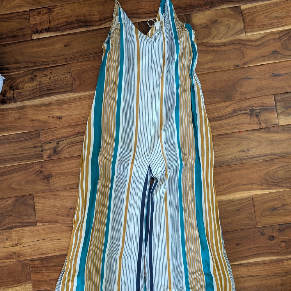 Striped Jumpsuit with Blue and Gold Accents